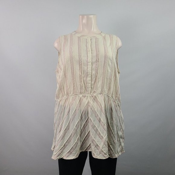 LANE Bryant Cream Pink Cotton Metallic Sleeveless Top Size 28 - Picture 1 of 15